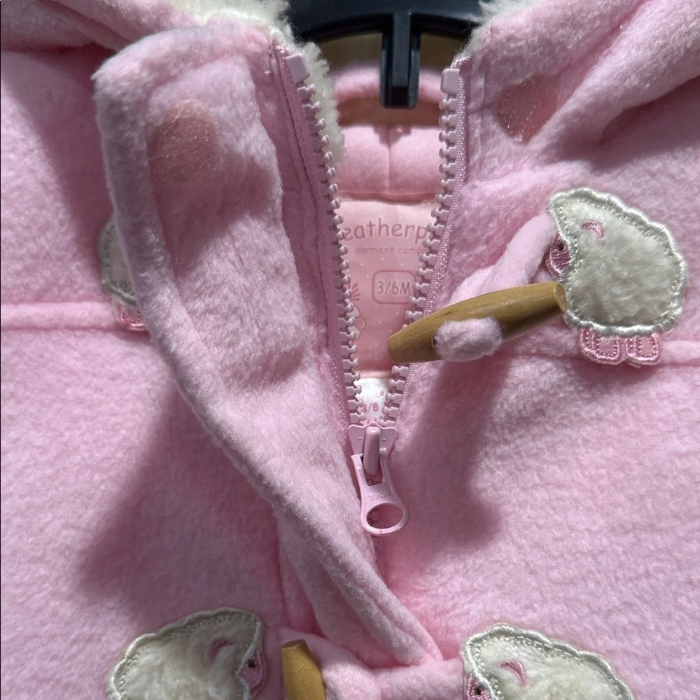 Weatherproof Pink and Cream Kids One Piece Winter Coat with Sheep, Size 3/6 mo